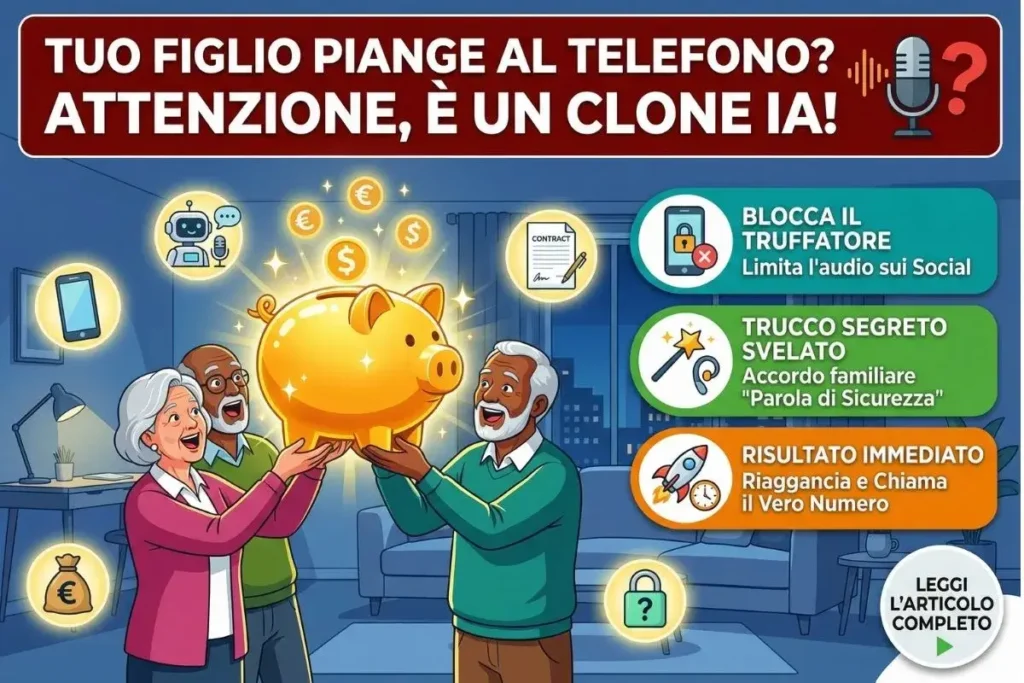 Truffa della Voce IA Come i criminali clonano la tua voce per derubare i tuoi genitori (e come difendersi).