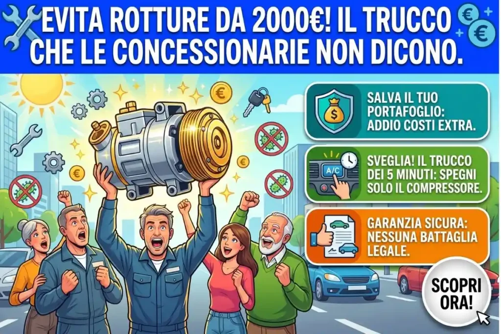 Aria condizionata in auto non spegnerla mai prima di aver fatto questa cosa (o il compressore si rompe in 3 giorni)