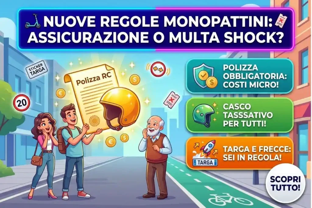 Nuove regole Codice della Strada monopattini elettrici 2026 obbligo di assicurazione e casco in estate