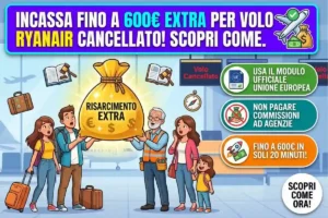 Volo Ryanair cancellato all’ultimo: il modulo europeo da riempire per intascare fino a 600€ di risarcimento extra