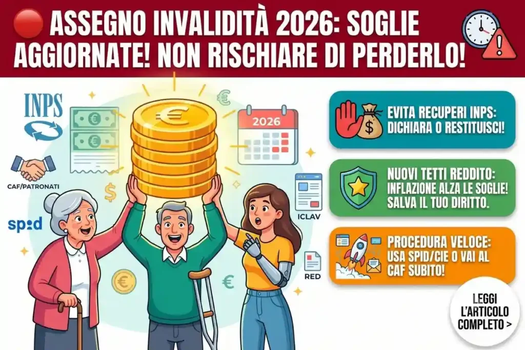 Assegno invalidità civile 2026 limiti reddito le soglie aggiornate che devi comunicare all'INPS per non perdere il beneficio