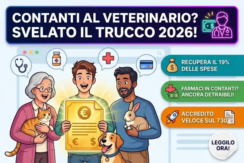 Bonus animali domestici 2026 detrazione 730 come inserire le fatture del veterinario se hai pagato in contanti