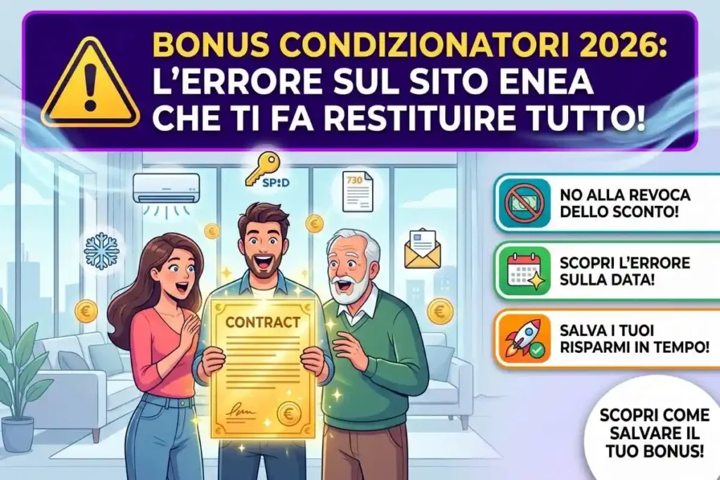Bonus condizionatori 2026 l'errore sul sito ENEA che ti fa restituire tutti i soldi dello sconto