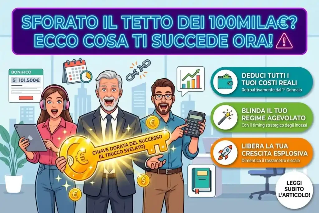 Fatturato forfettario soglia 100mila euro 2026 cosa succede esattamente il mese in cui sfori il limite