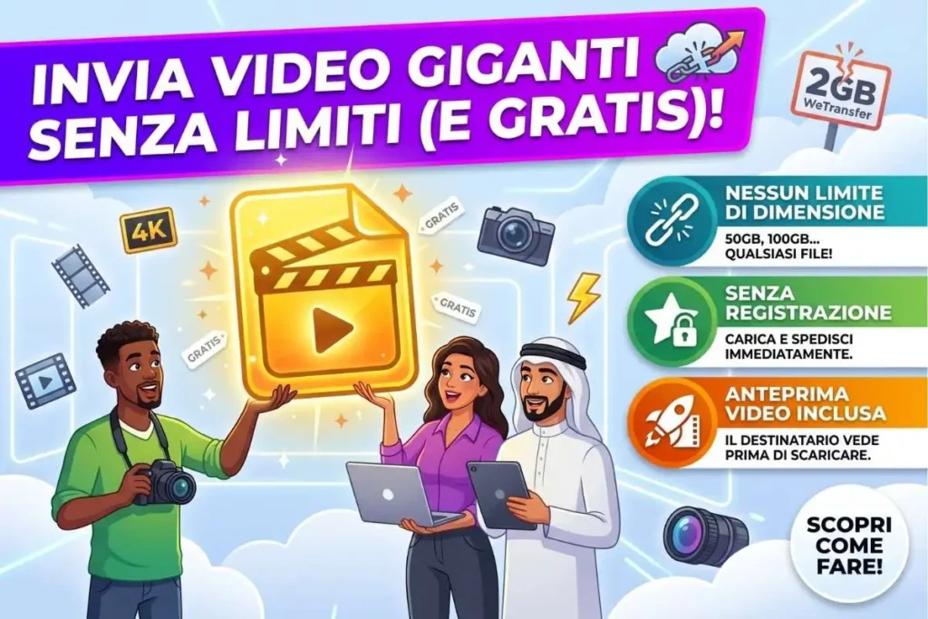 Inviare file video pesanti via email gratis la piattaforma alternativa a WeTransfer che non ha limiti di giga