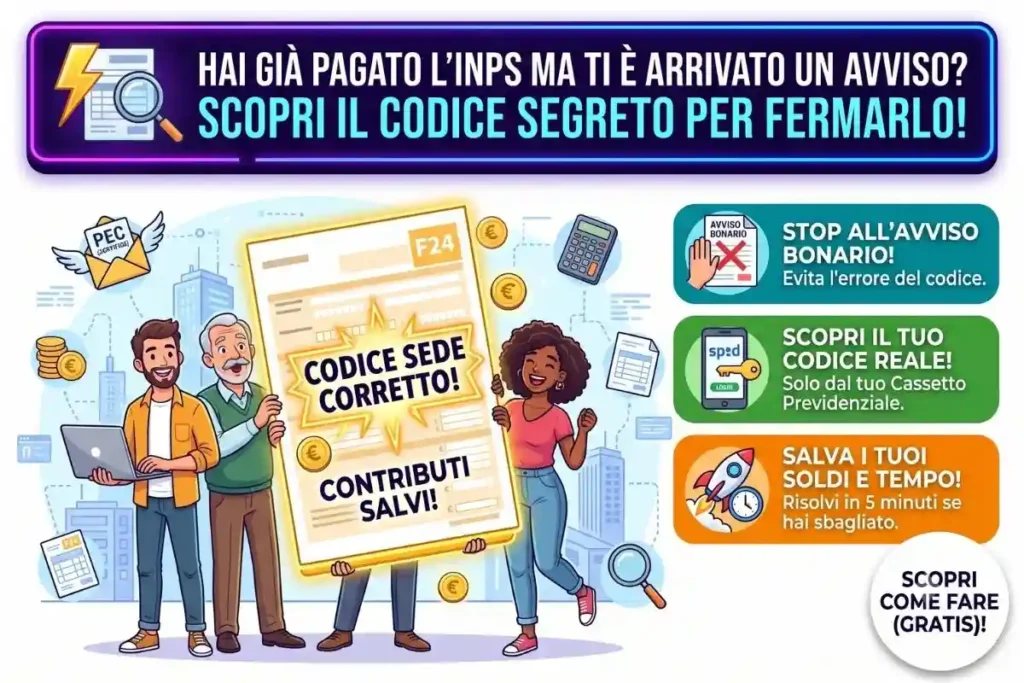 Pagamento contributi INPS bollettino F24 come generare il codice sede corretto per evitare avvisi bonari
