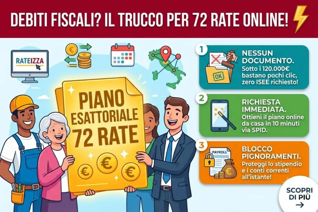 Rateizzazione cartelle esattoriali Agenzia Entrate 2026 il piano di rientro in 72 rate che puoi chiedere online oggi
