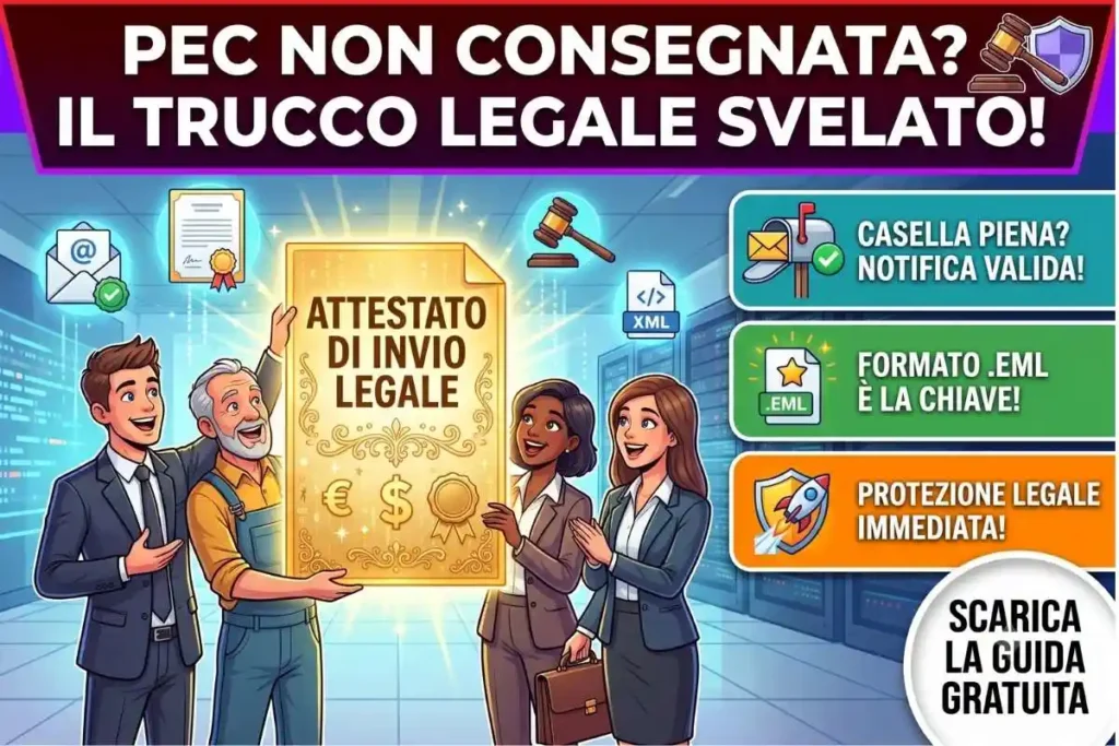 Ricevuta PEC mancato recapito avviso avaria come scaricare l'attestato di invio per uso legale