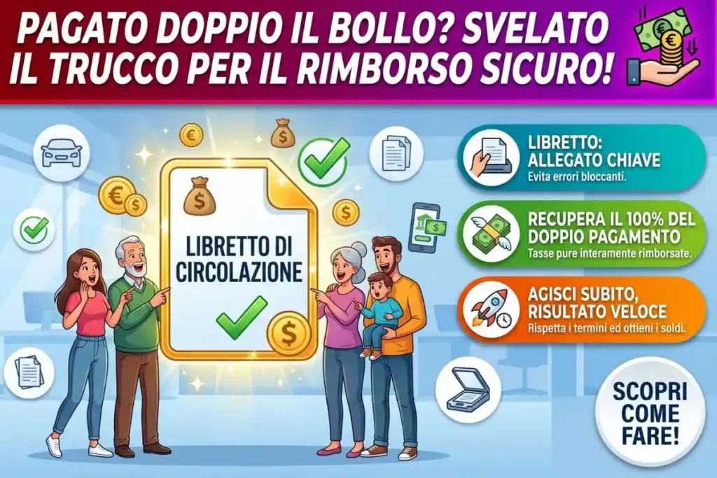 Rimborso bollo auto doppio pagamento istanza regione come allegare la copia del libretto per farsi dare i soldi