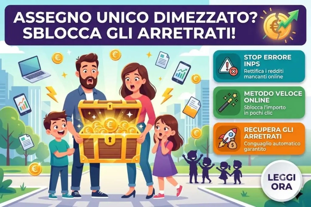 Assegno unico errori INPS ricalcolo nucleo familiare come inserire i redditi mancanti online