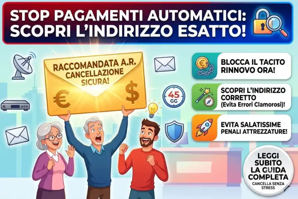 Disdetta Sky 2026 invio raccomandata AR corretta l'indirizzo da usare per non farsi addebitare il tacito rinnovo