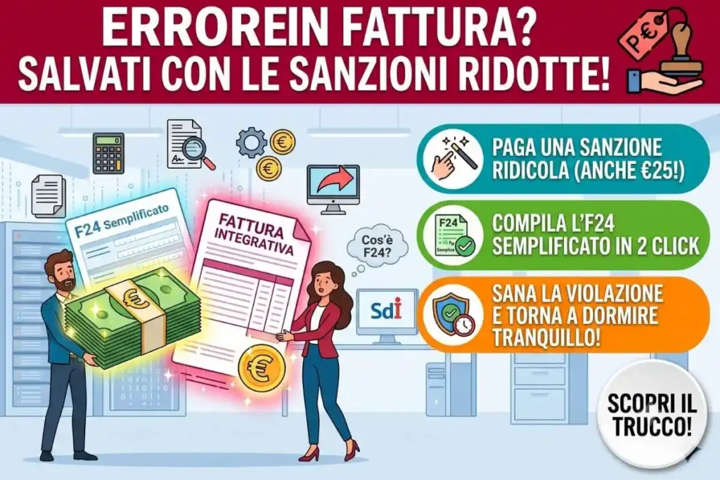 Fattura integrativa entro termini sanatoria come pagare la sanzione tramite modello F24 semplificato