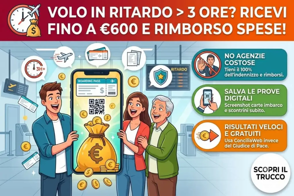 Indennizzo volo ritardo 3 ore prova spesa come allegare la carta d'imbarco alla richiesta ENAC