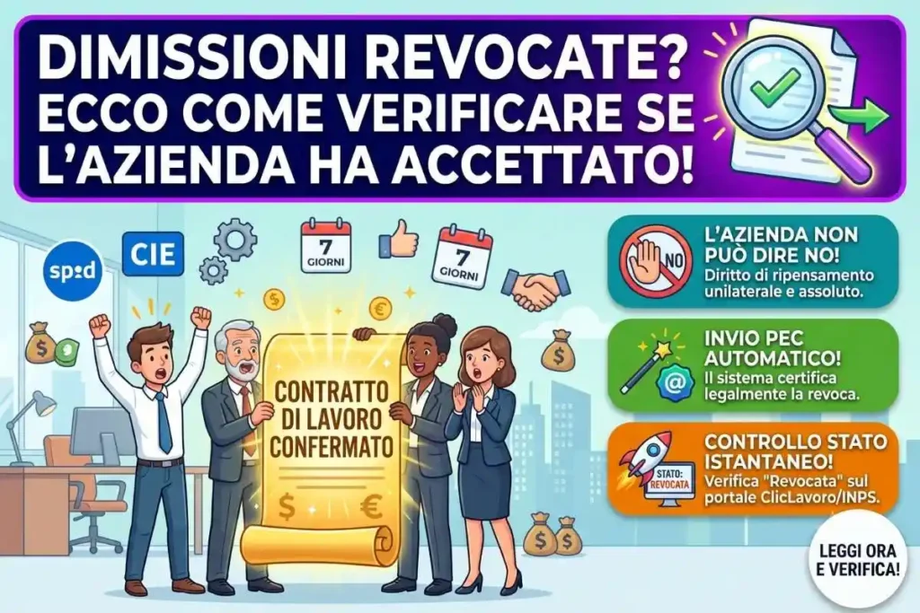 Notifica revoca dimissioni via PEC datore lavoro come verificare se la revoca è stata accettata