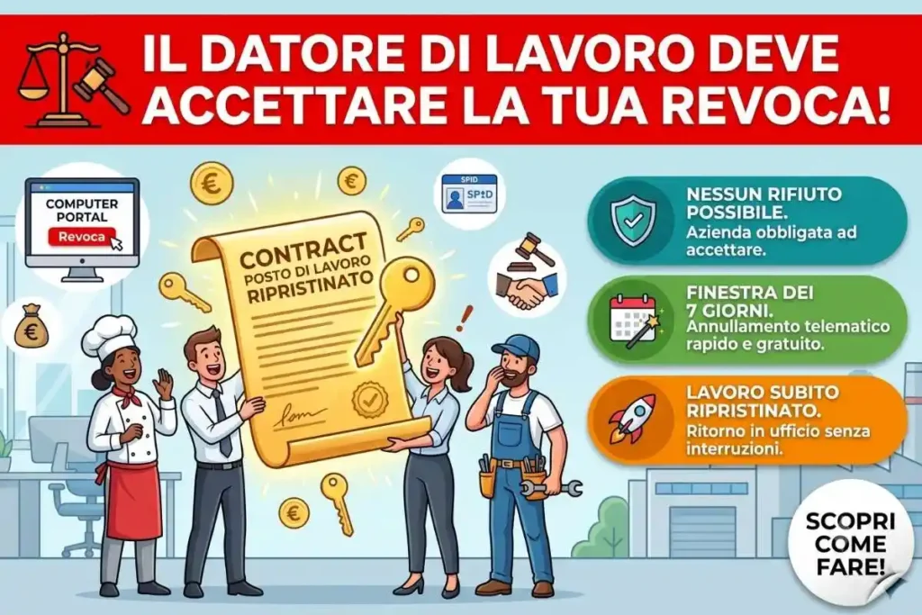Revoca dimissioni datore lavoro obbligo accettazione il modulo da mandare entro i 7 giorni previsti