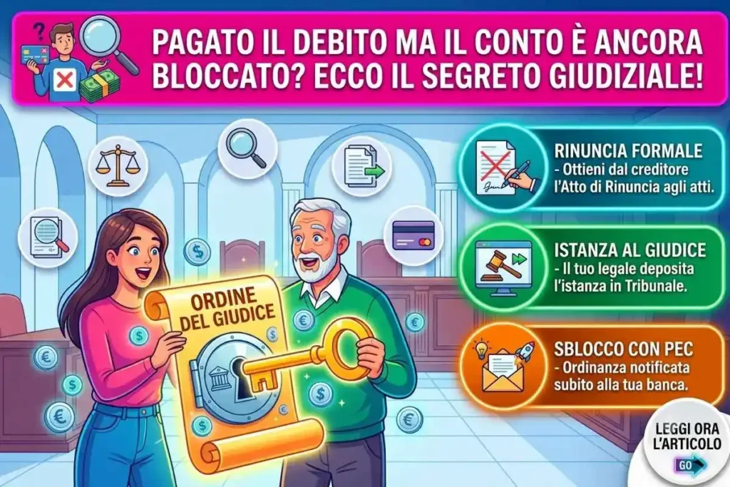 Revoca pignoramento conto giudiziale saldo come chiedere al giudice lo sblocco dopo il pagamento